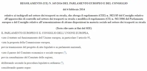 Il regolamento dei tachigrafi per i veicoli di trasporti su strada