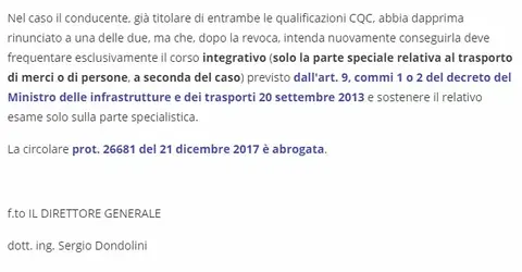 Decreto MIT per la qualificazione CQC scaduta da oltre due anni